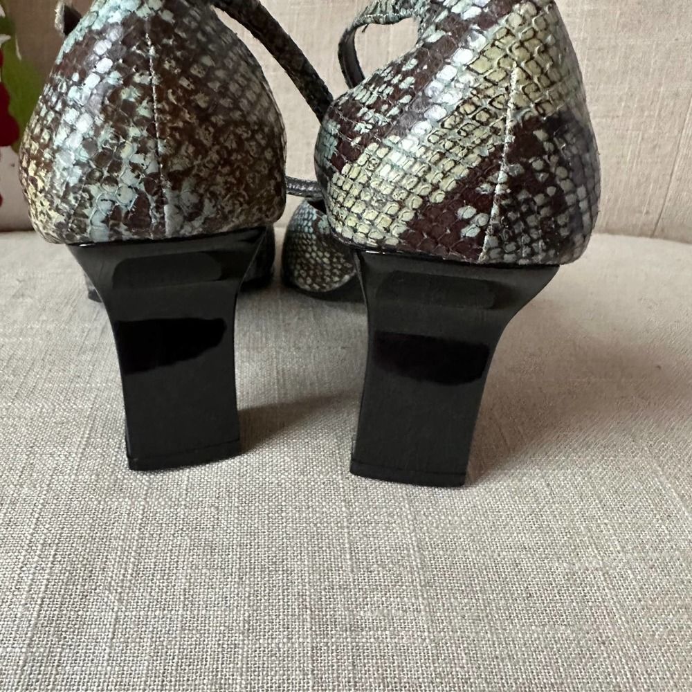 Snake-Print Ankle-Strap Heels in Teal and Brown - Picture 4 of 8